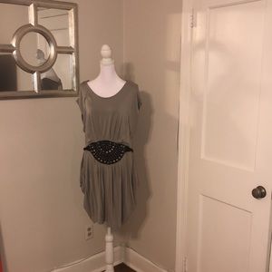 Bebe Grey dress with silver detail black belt tie